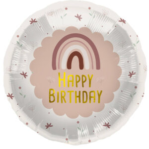 Balon folie cerc Happy alb curcubeu