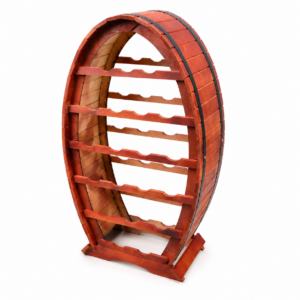 Suport pentru 20 Sticle de Vin Tip Butoi – Culoare Mahon Rustic | Precomandă